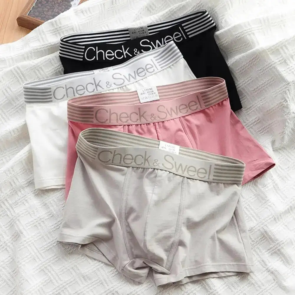 Mens Solid Colour Middle Waist Ice Silk Boxer Briefs