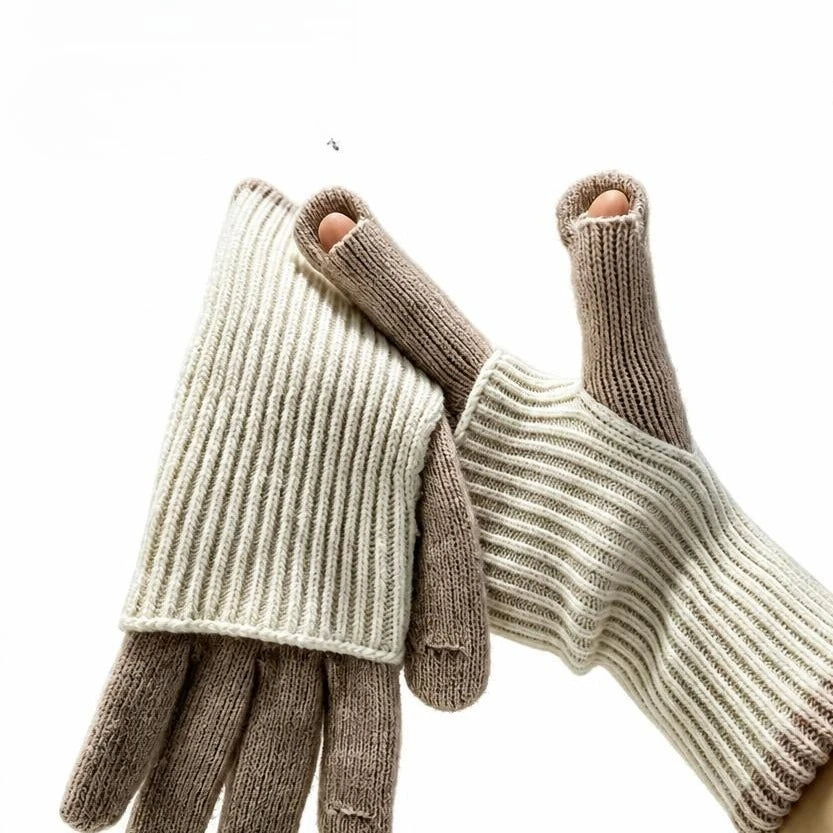 Colorblock Ribbed Winter Knit Gloves