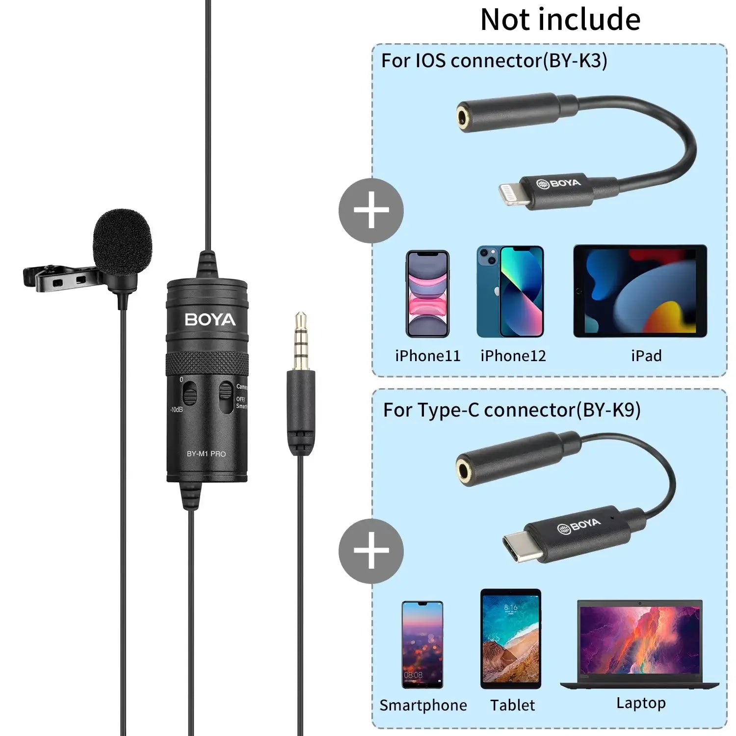 BOYA BY-M1 PRO/BY-M1 PRO II 3.5mm TRRS Wired Lavalier Lapel Microphone for Smartphone PC Camera Recording Youtube Live Streaming