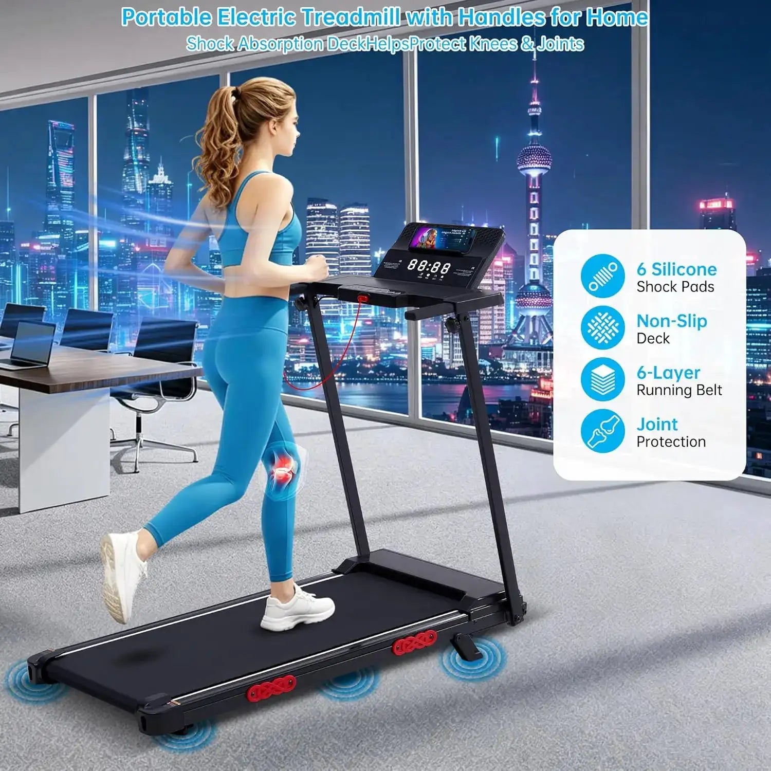 3.5HP Mini Portable Electric Walking Pad Treadmill with Handle Bar & Incline, Adjustable Speed 0.6–10 MPH, Max 400-LB Load for Small-Space Home Exercise