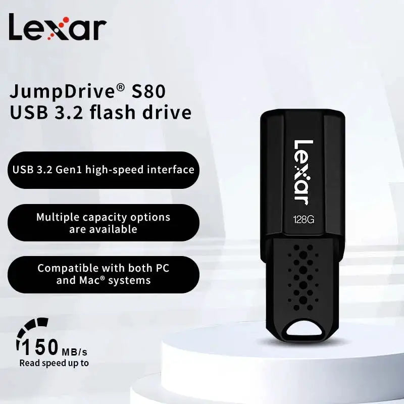 Lexar JumpDrive S80 USB 3.2 Flash Drive Max 150Mb/s Read 60Mb/s Write Pendrive 32GB 64GB 128GB 256GB U Disk Memory Stick for PC