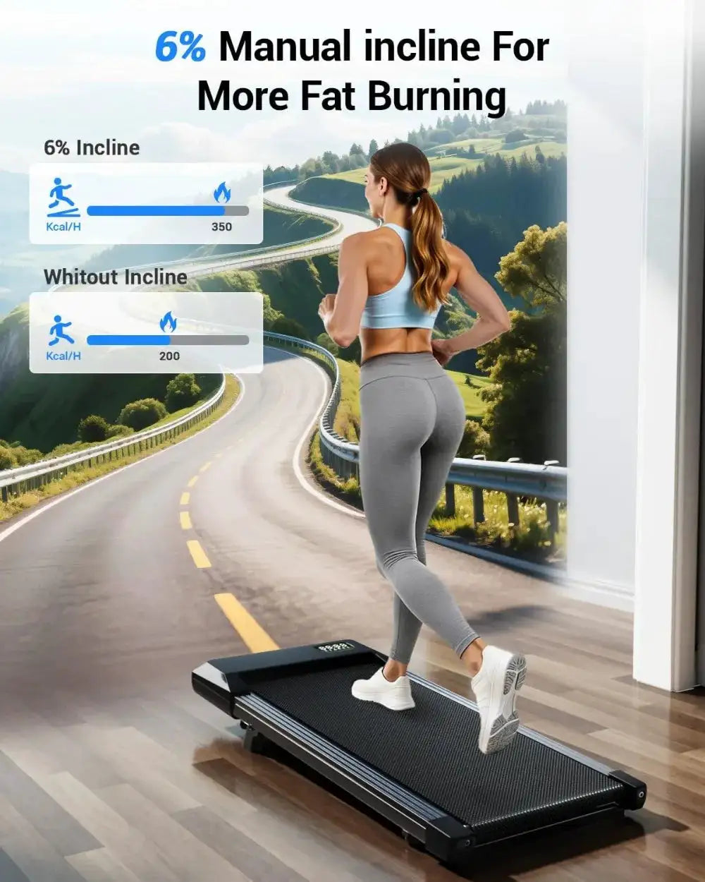 Walking Pad With 6% Incline, Under Desk Treadmill For Home Office, 3 In 1 Portable Treadmill With Remote Control, 2.5HP Quiet Motor, 300 Lbs Capacity
