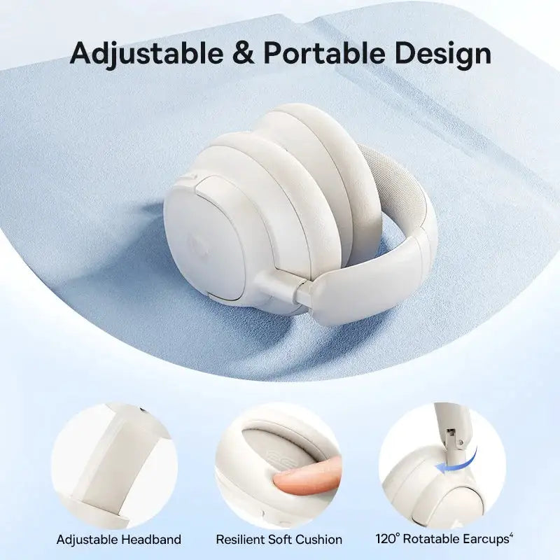 Baseus Bass Wireless Headphones Bluetooth 6.0 98% Noise Canceling Over Ear Headset Spatial Audio Earphone 80H Time