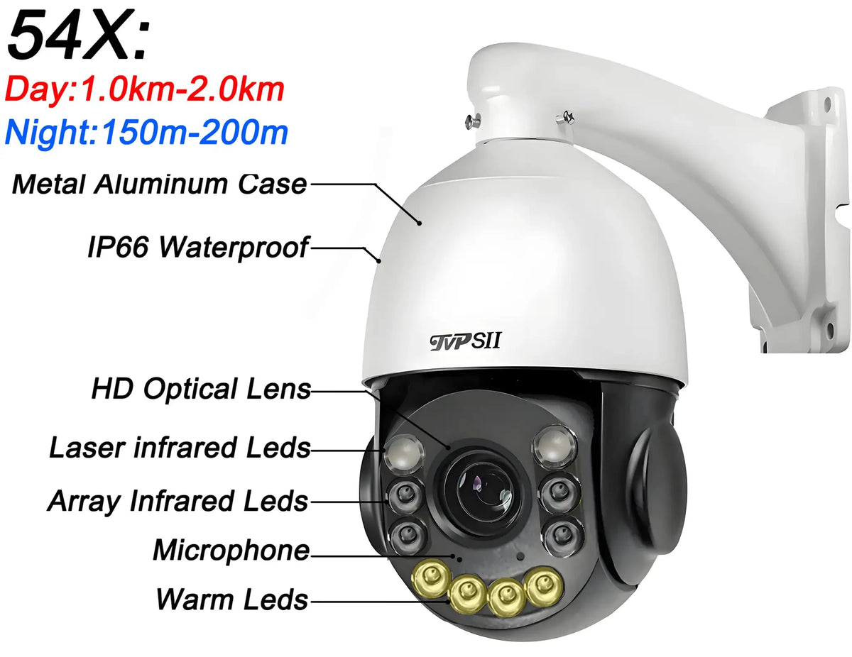 Onvif Metal Laser Infrared Full Color Auto Tracking Cruise 8MP 4K 54X Optics Zoom 360° POE PTZ Speed Dome Surveillance IP Camera