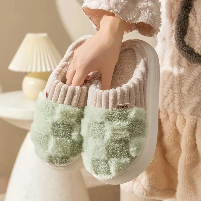 Cozy Plaid Cotton Slippers For Men And Women Warm Stylish