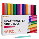 HTVRONT 12 Pack Multi Color Heat Transfer Vinyl Roll for DIY