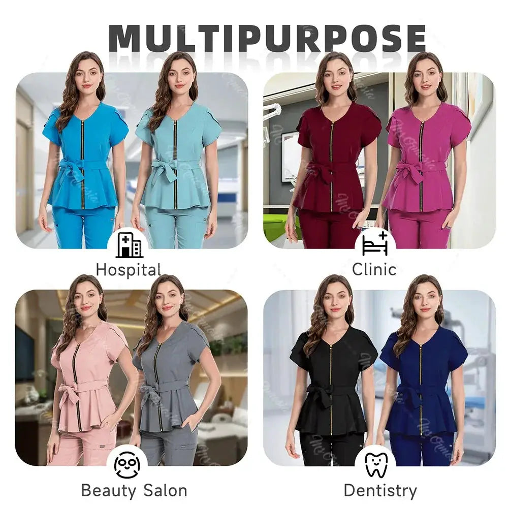 Women Scrubs Set Zipper Collar Medical Uniform High Quality
