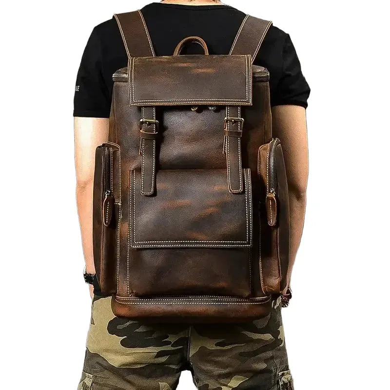 Vintage Crazy Horse Leather Backpack Men — product view 1