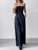 TRZA-Strapless Wide Leg Jumpsuits for Women with Pockets