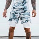 Men's Camo 2-in-1 Compression Shorts for Running Gym Basketball