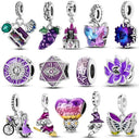 Silver Plated Purple Charm Flower