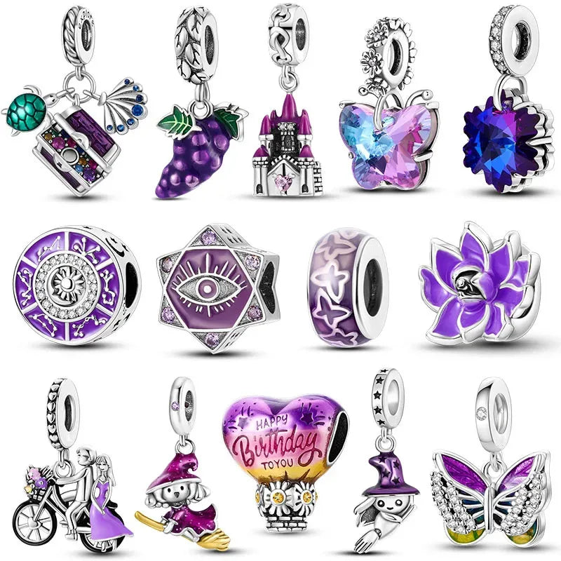 Silver Plated Purple Charm Flower