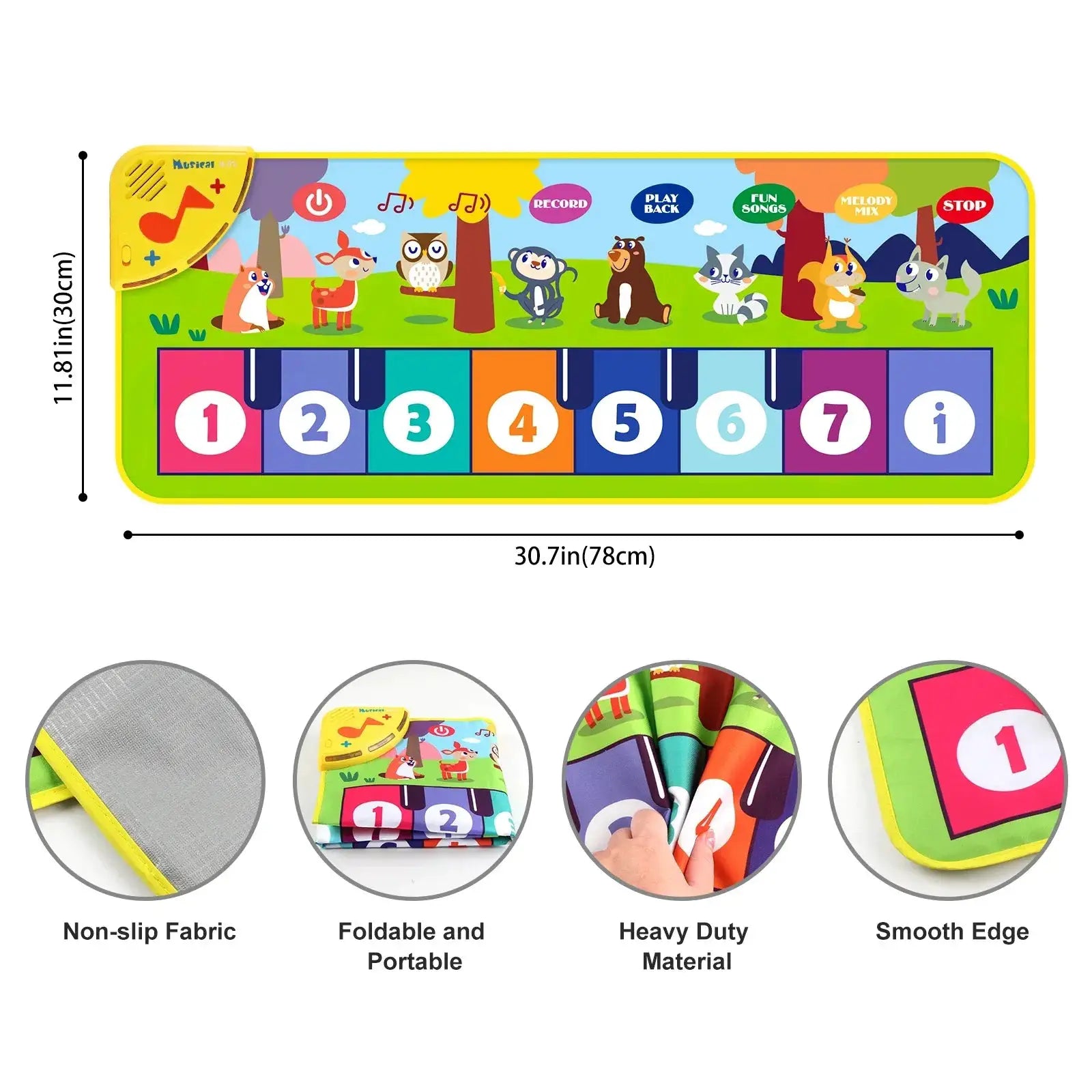 80x30cm Kid Music Piano Mat With 8 Animal Sounds Gifts