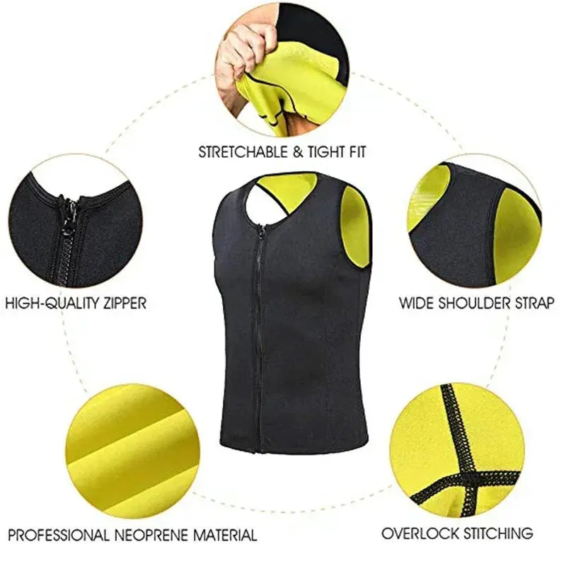 Mens Fitness Sauna Suit Waist Trainer Slimming Sweat Vest