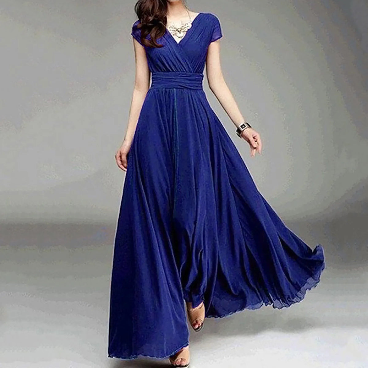 Ruffled Chiffon Formal Maxi Dress