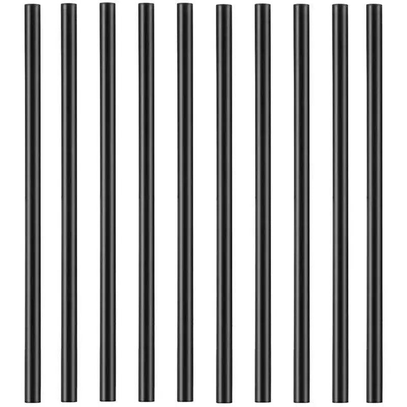 Set of ten black reusable straws on white background, eco-friendly drinkware at OurLum.com