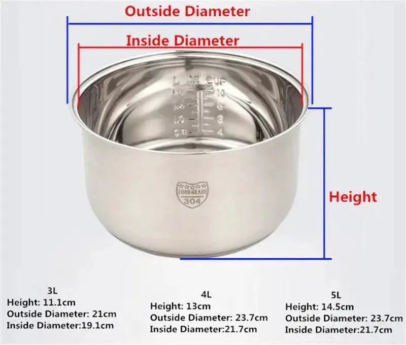 Rice Cooker Pot Replacement 304 Stainless Steel Nonstick 5L