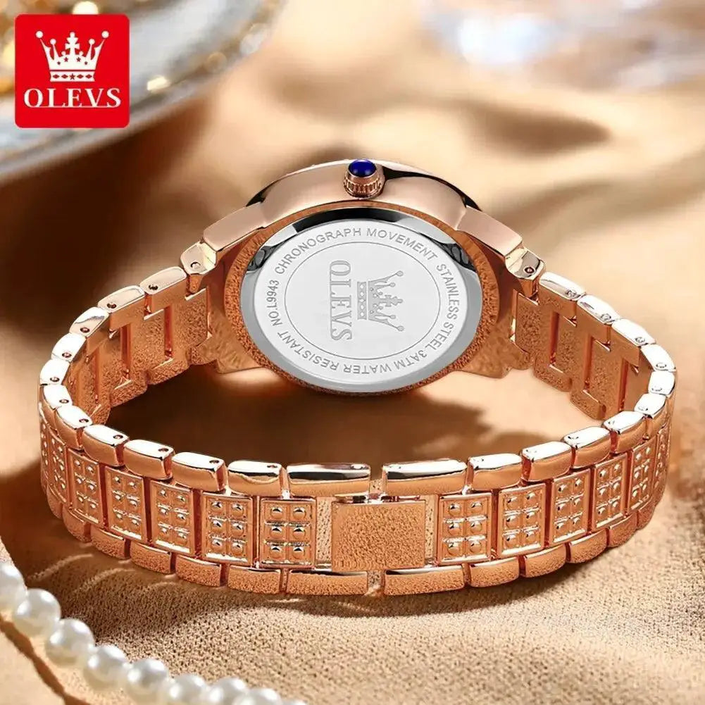 OLEVS Rose Gold Diamond Watch For Women Waterproof Timepiece