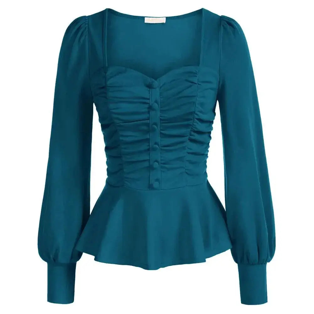 Elegant Puffed Sleeve Peplum Top Chic Womens Blouse Style