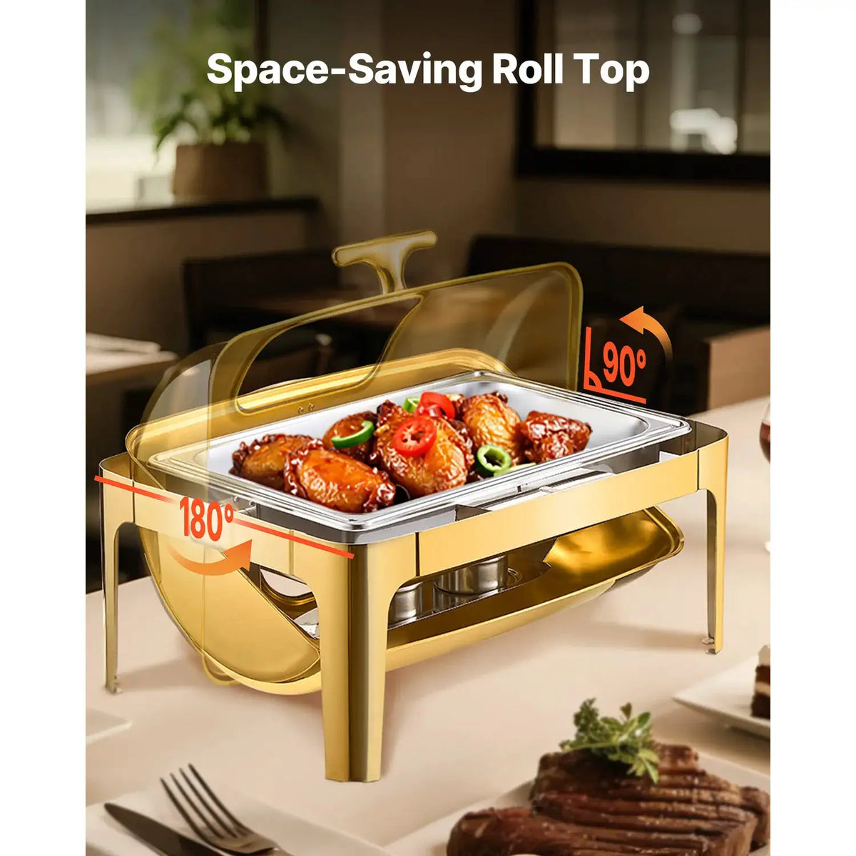 SucceBuy Roll Top Chafing Dish Buffet Set Stainless Steel Chafer — product view 5