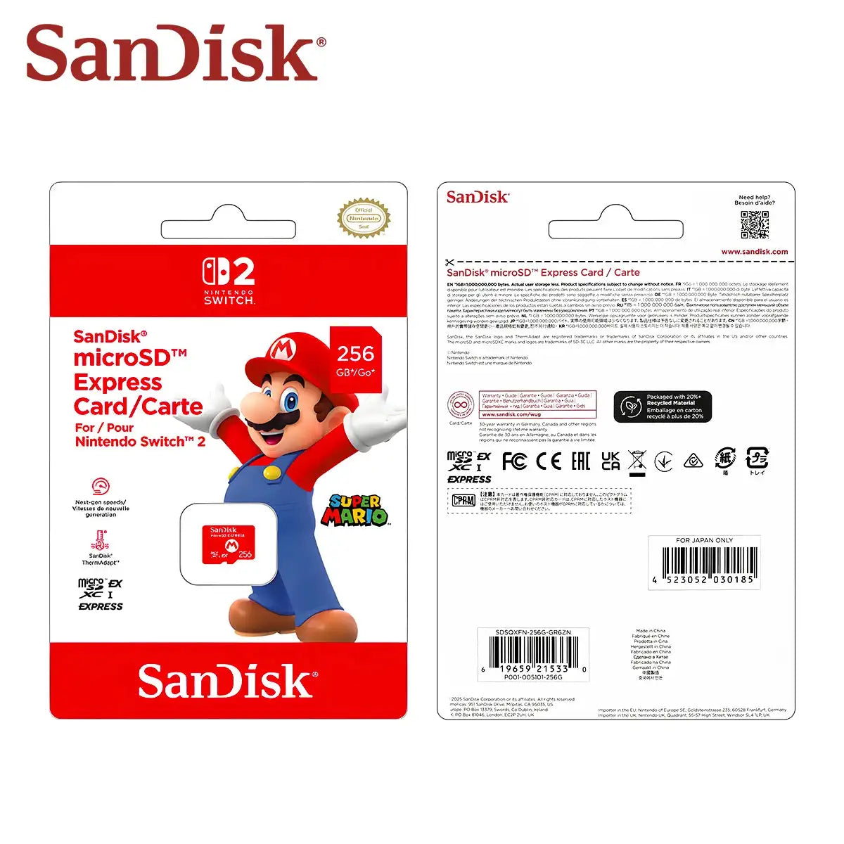 SanDisk MicroSD Express Memory Card for Nintendo Switch 2 256GB Micro SD Card Professional Switch2 Storage Card MicroSDXC Cards