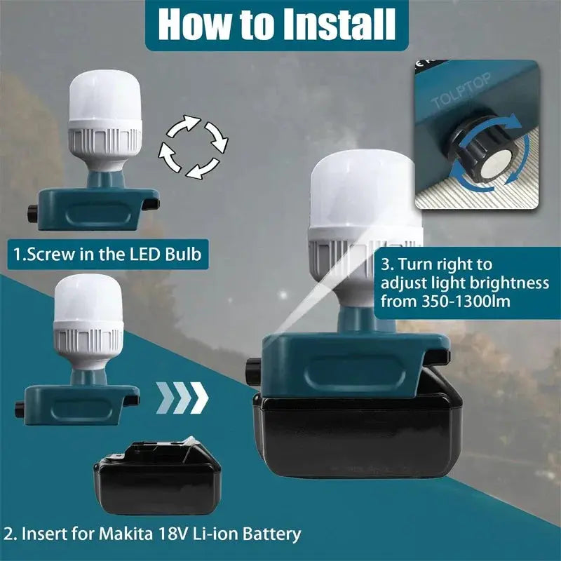 For Makita Milwaukee 18V 20V LED Work Light Portable