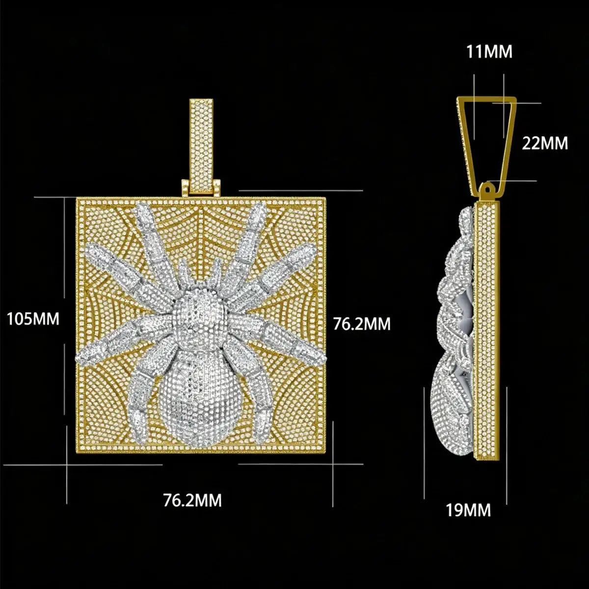 Shiny Sparkling Ice Out CZ Spider Design Charm Gold Plated — product view 6