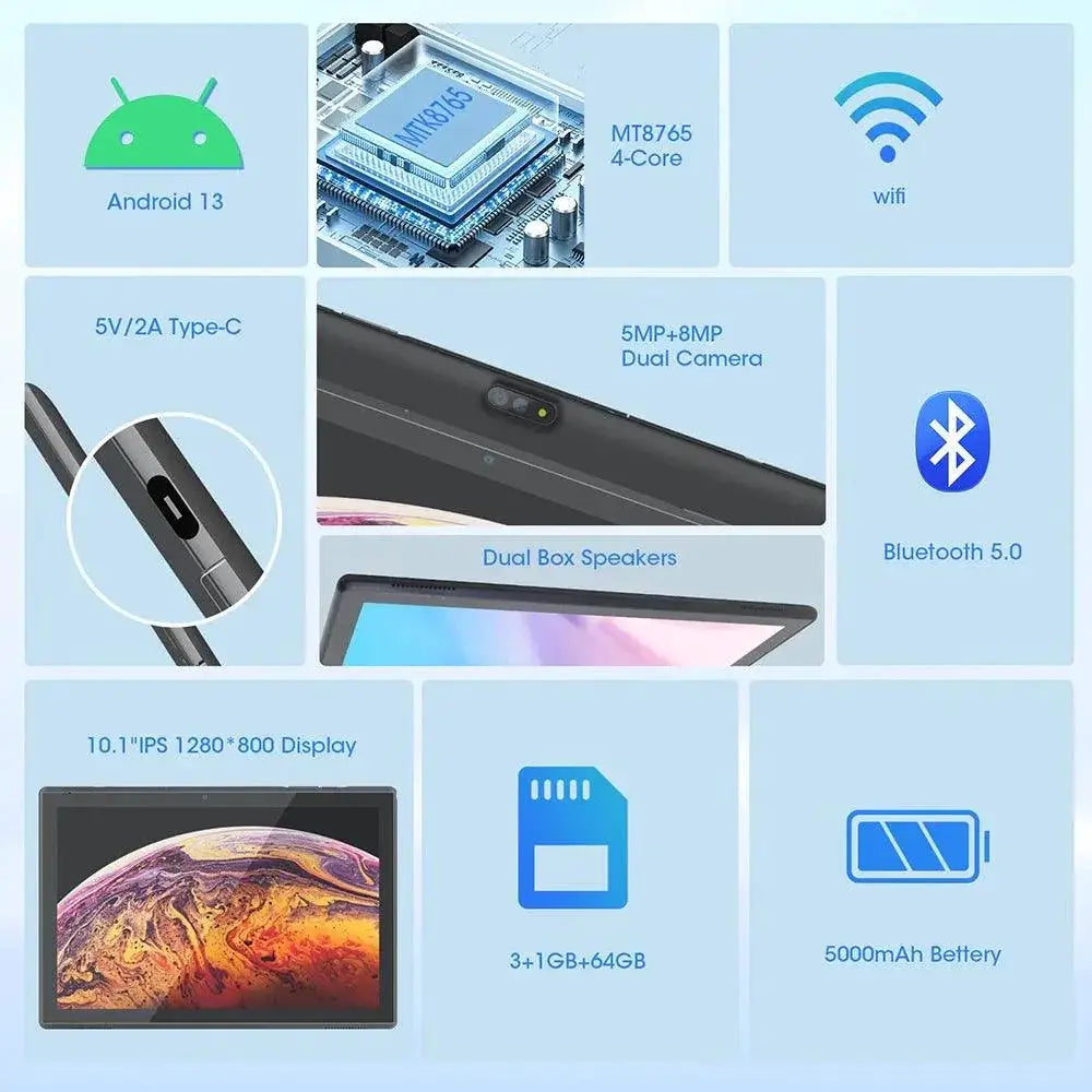 Cwowdefu 10.1 Inch Android Tablet Quad Core 4GB RAM 64GB