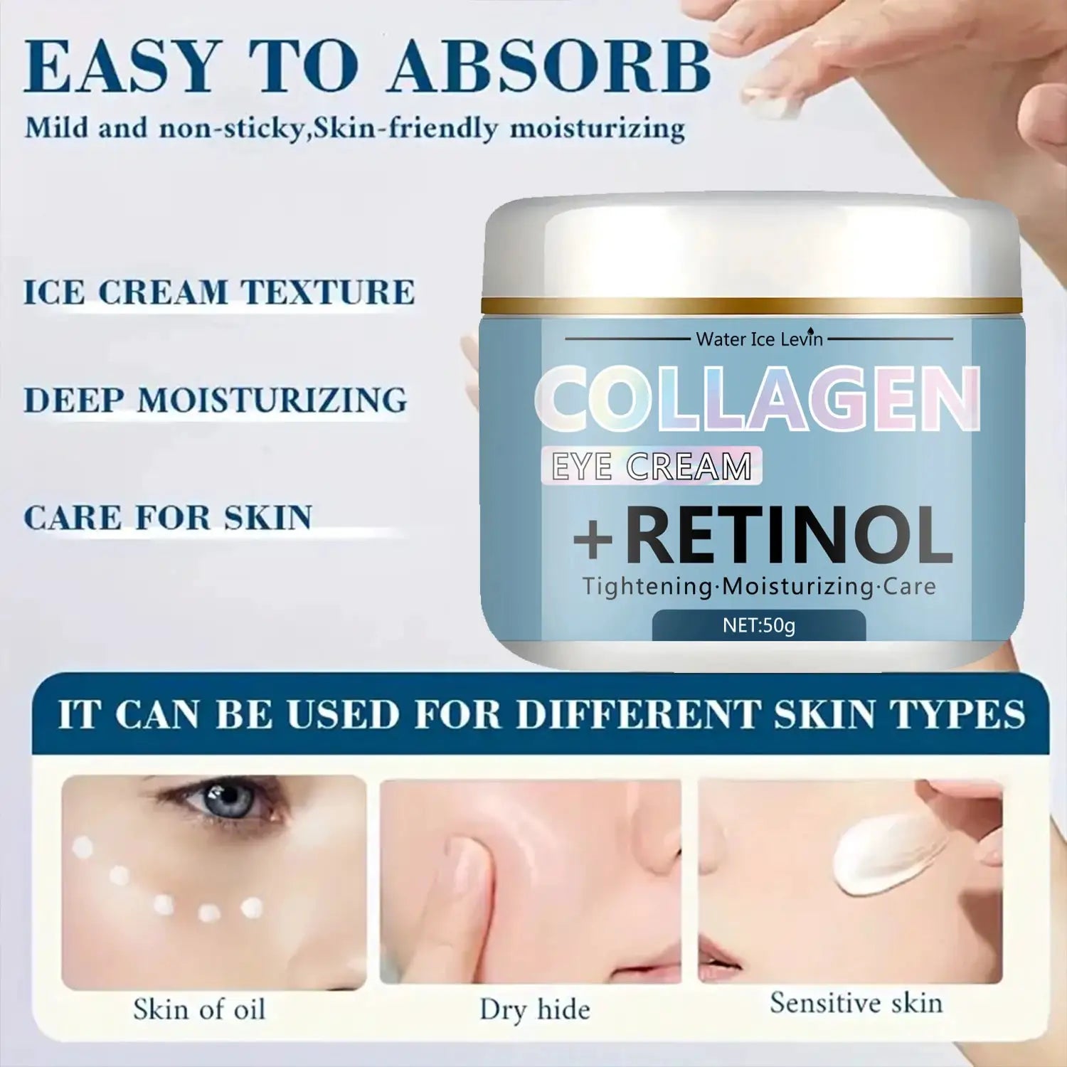 Water Ice Levin Collagen & Retinol Eye Cream: Ice Cream Texture for Deep Moisturizing, Tightening & Caring Easy to Absorb