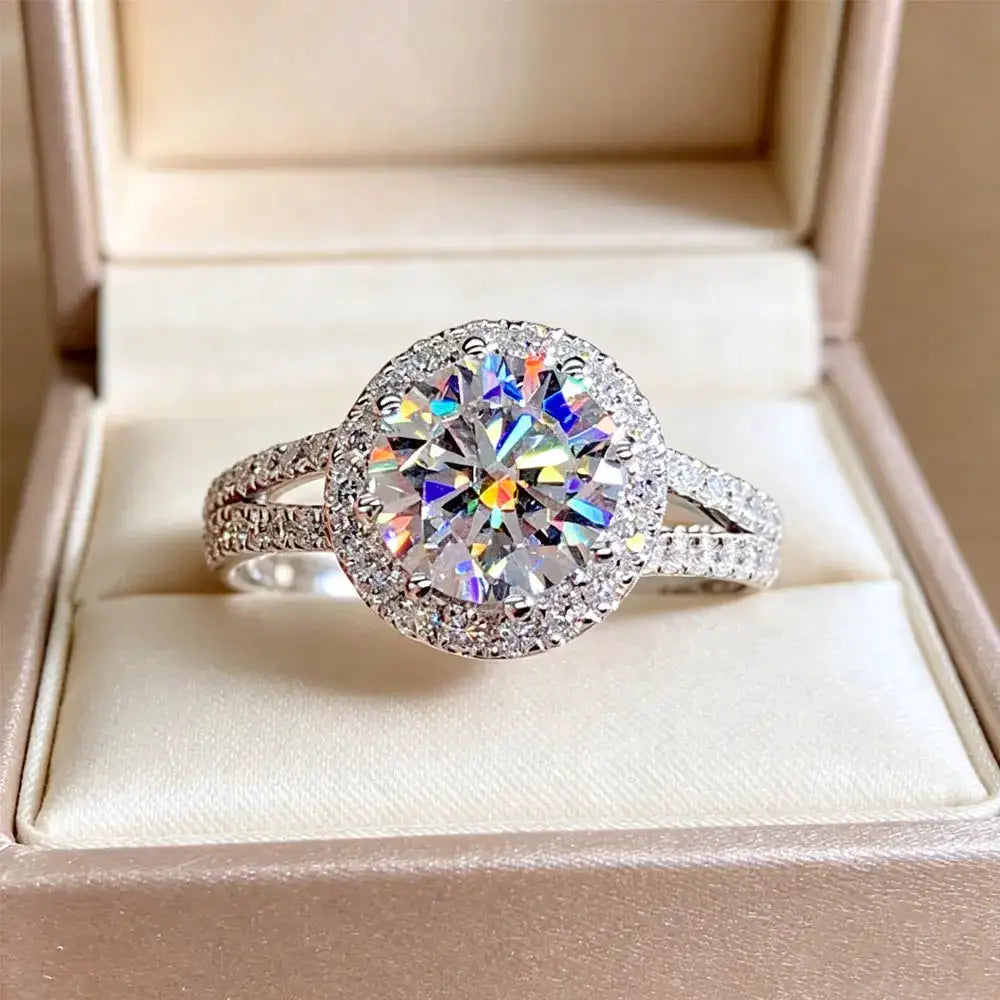 Round Moissanite Ring in Sterling Silver Band — product view 2