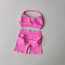 Yoga Set Seamless Halter Bra Matching Shorts Outfit