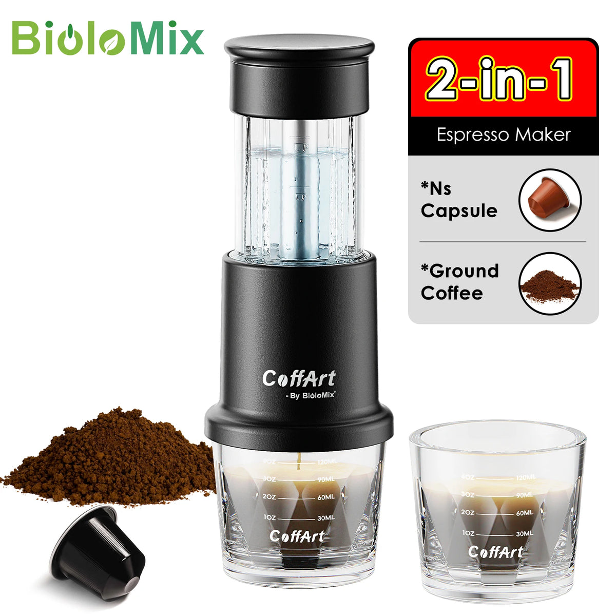 BioloMix In Manual Espresso Coffee Machine Hot/Cold Portable — product view 1