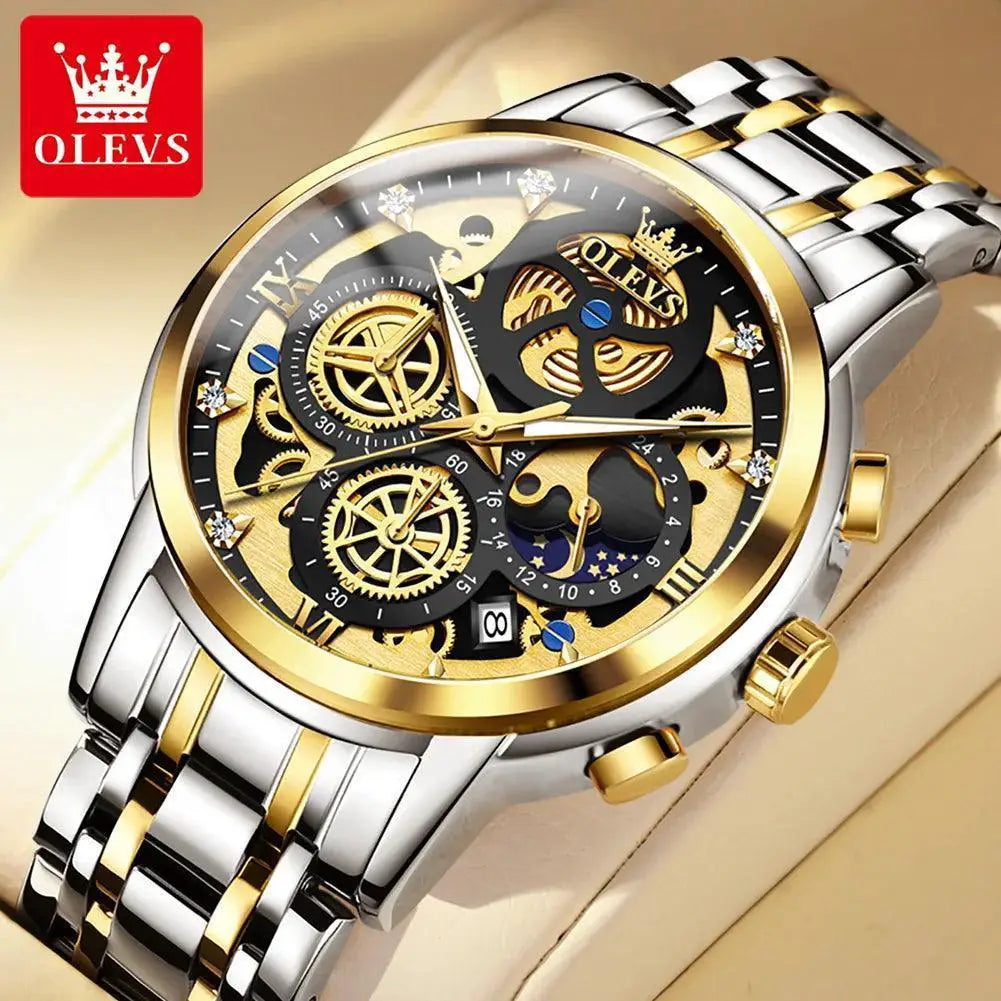 Elegant Gold Skeleton Watch Waterproof Timepiece for Men
