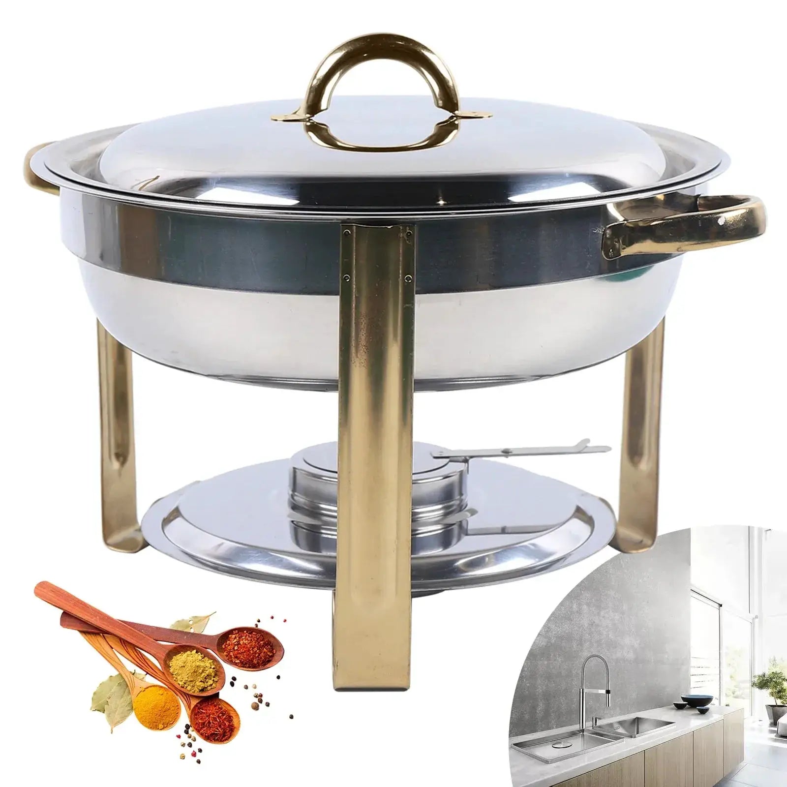 4L Stainless Steel Gold Warming Chafing Dish for Buffets