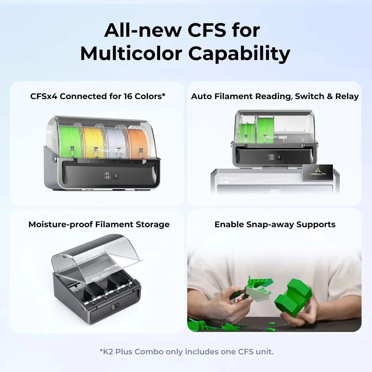 Creality Official 2025 K2 Plus Combo 3D Printer with 1KG Hyper PLA RFID, Multi-Color Printing with CFS, 600Mm/S Print Speed, Step-Servo Motor System High-Temperature Direct Drive Extruder Build Volume