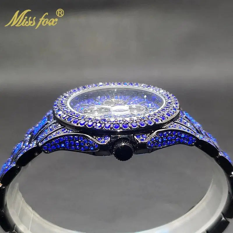 Blue Diamond Watch Hip Hop Fashion Timepiece Luxury