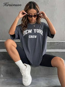 Oversized Bold Letter Graphic Women's Tee Trendy Summer Shirt