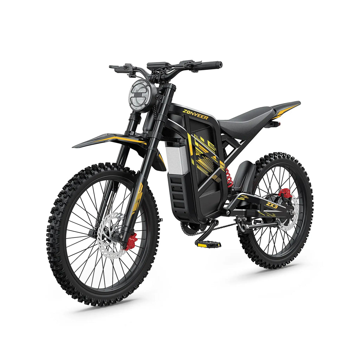 ZONVEER ZX3 2800W Peak Motor Electric Dirt Bike 48V/25Ah Electric Bike 65Miles Max Range 37Mph Max Speed Mountain Electric Motorcycle
