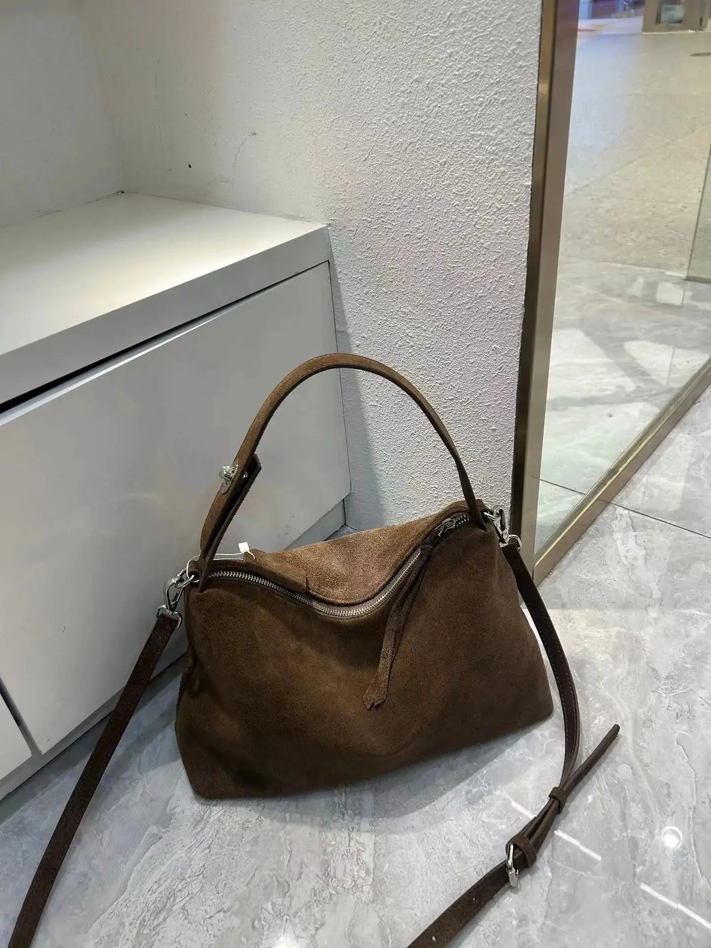 Genuine Grade Autumn Winter Big Boston Luxury Designer Tote Soft Matte Suede Leather Women Handbag Female Shoulder Crossbody Bag