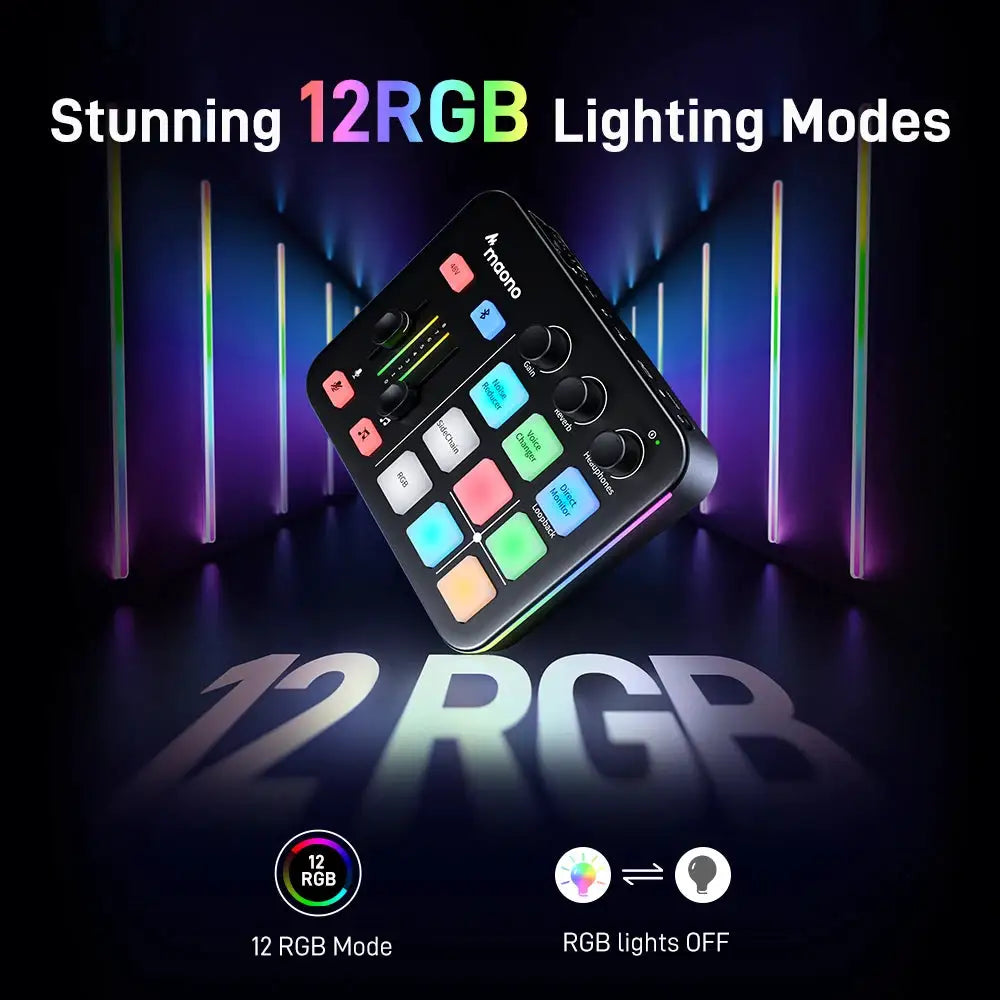 MAONO G1 NEO Gaming Audio Mixer Audio Interface with Pro-preamp, RGB, Bluetooth, 48V Phantom Power for Live Streaming, Podcasting, Content Create, Gaming MaonoCaster G1 NEO Audio Interface (Not for USB Microphone)