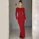 Hugcitar Backless Long Sleeve Bodycon Maxi Dress Solid Prom Party Y2K Night Glow