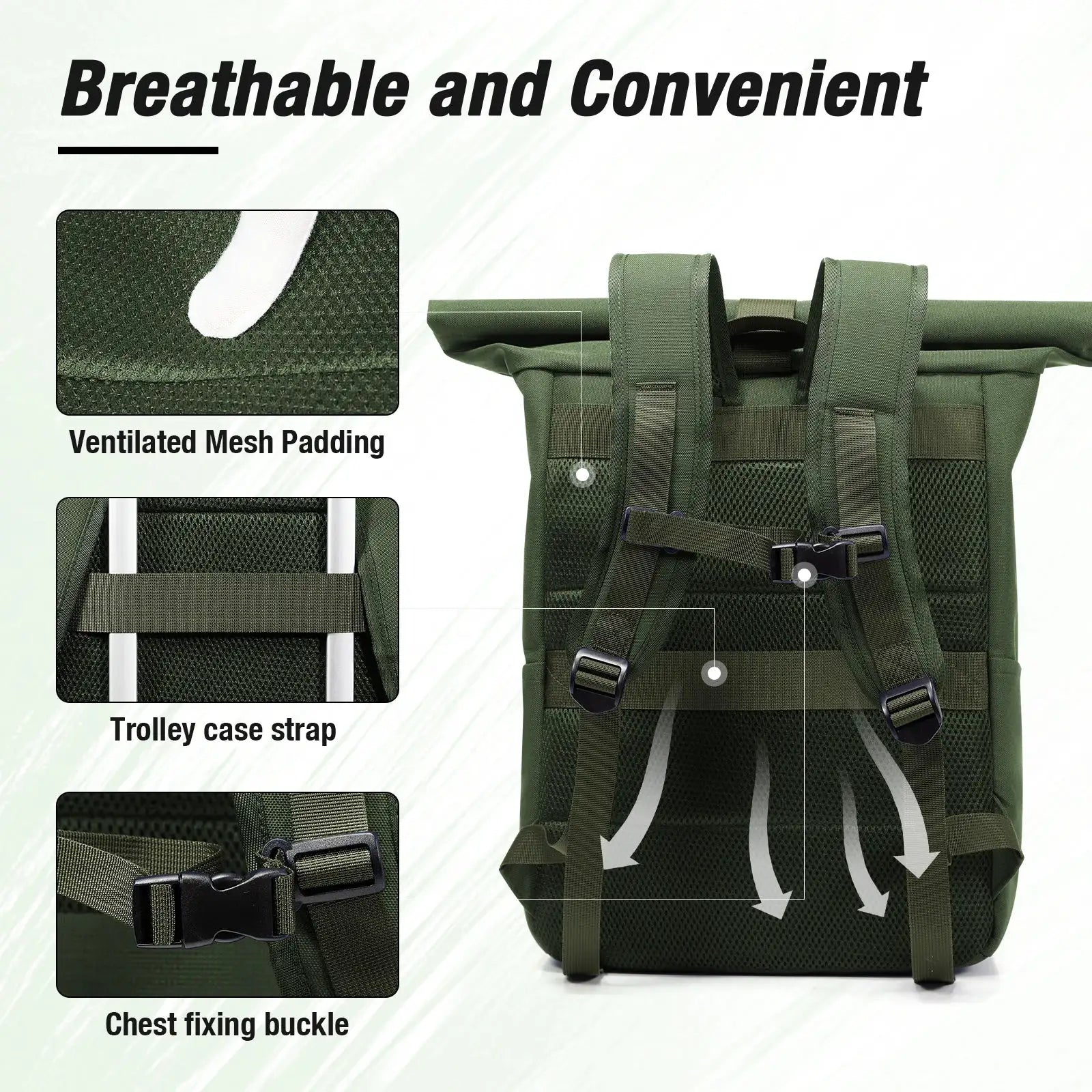 Rolltop Backpack,Travel Backpack 40x30x20, Students Lightweight College Schoolbag, Men's Sports Bag Travel Outdoor Leisure Bag