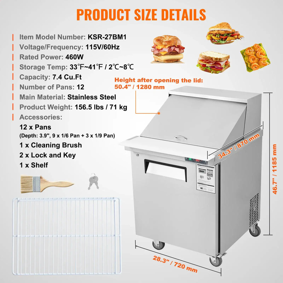 SucceBuy " Commercial Refrigerator Sandwich & Salad Prep Table — product view 9