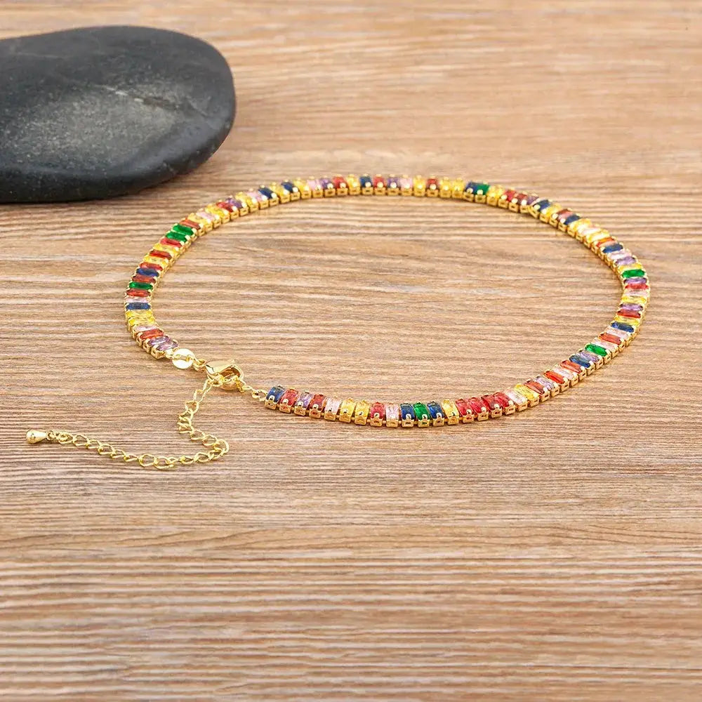 Nidin Classic Colorful Tennis Necklace Unisex Jewelry
