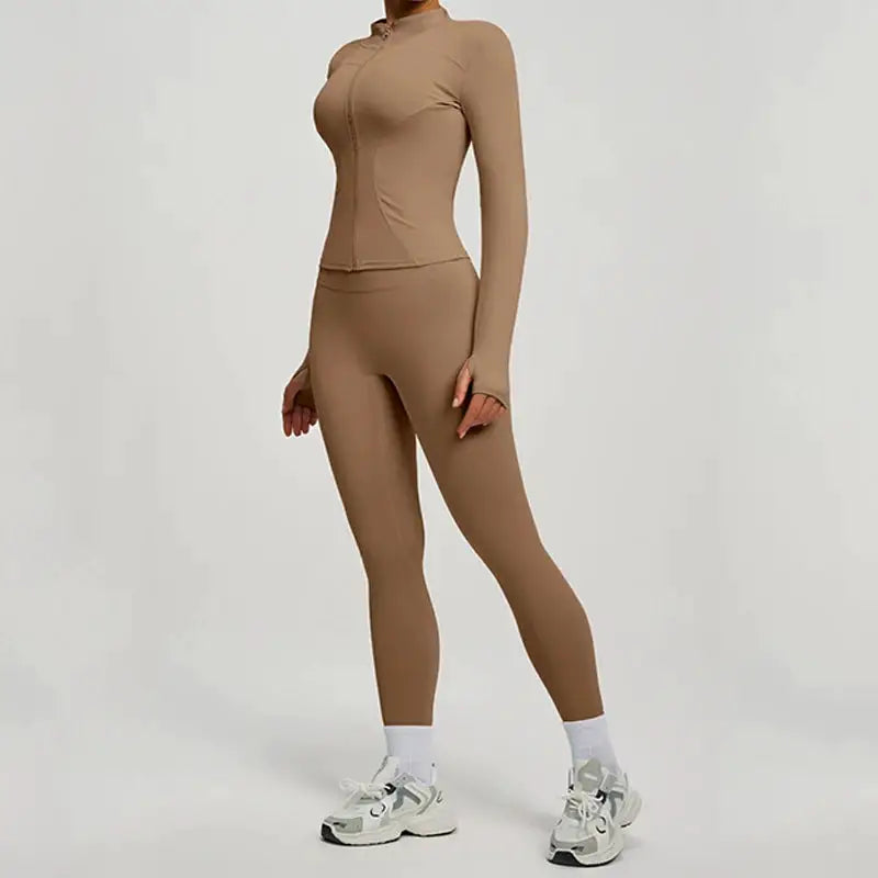 SVEIC Gym Set 2 Piece Yoga Women's Tracksuit Long Sleeve Jacket Sport Top High Waist Leggings Fitness Breathable Wokrout Clothes