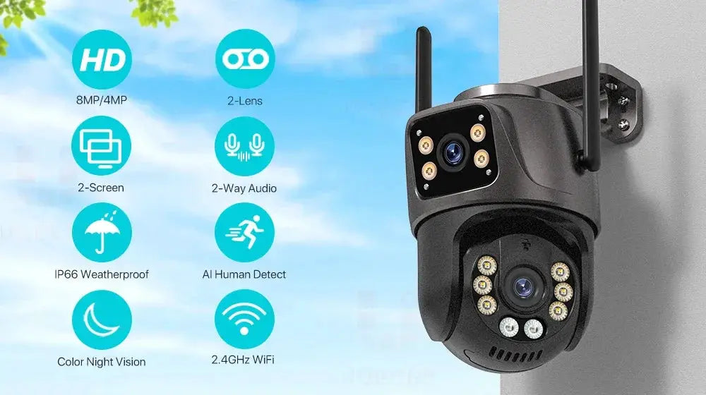 4K 8MP HD WiFi PTZ Camera Outdoor Dual Lens AI Tracking - OurLum.com