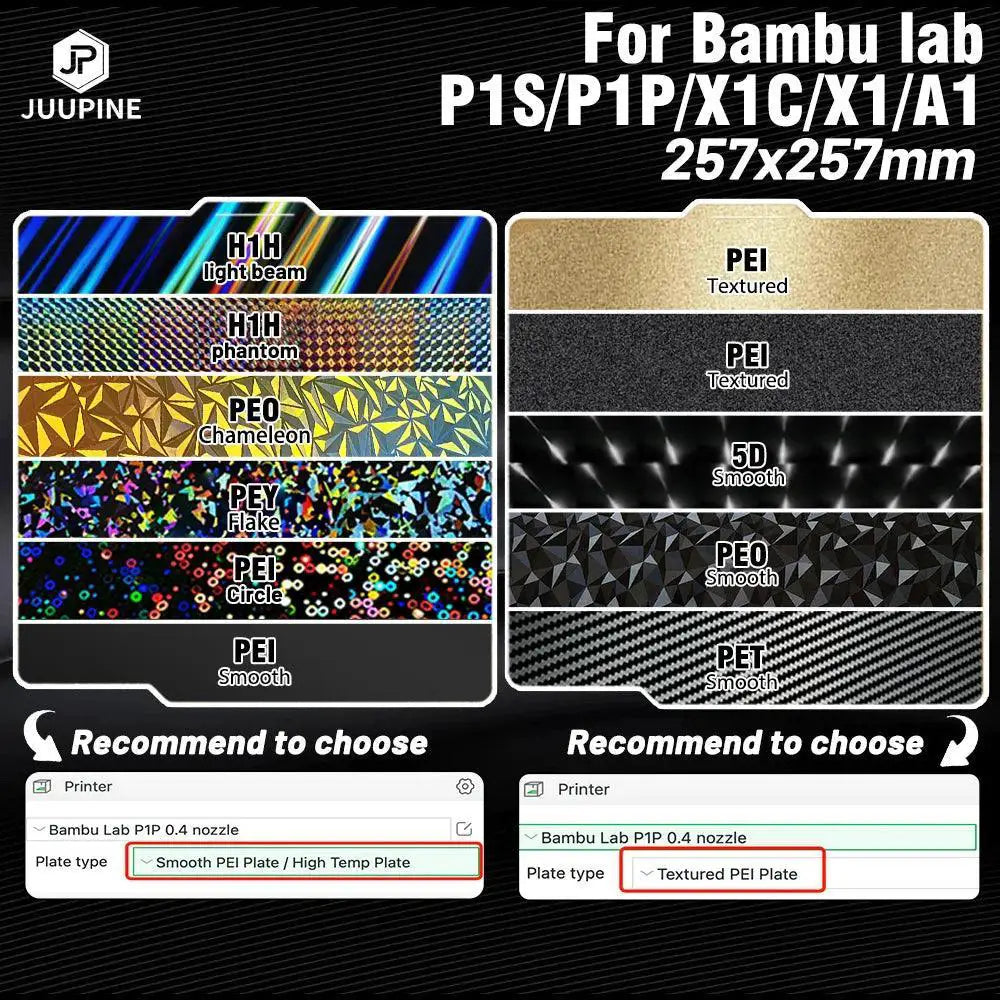 Juupine Bambu Lab Build Plate Textured PEI Sheet 257x257mm