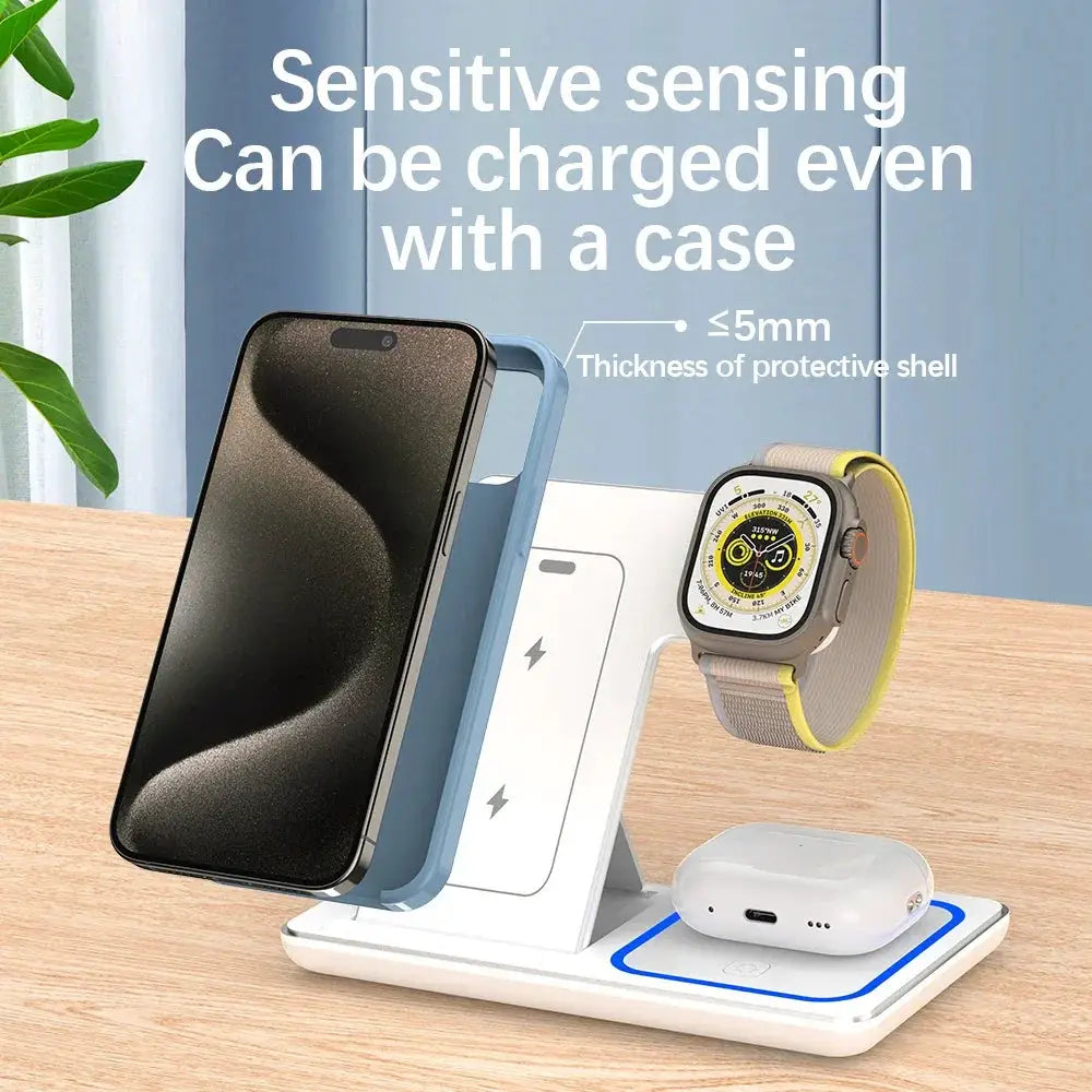 30W LED Fast Wireless Charger Stand 3 In 1 For Apple Devices