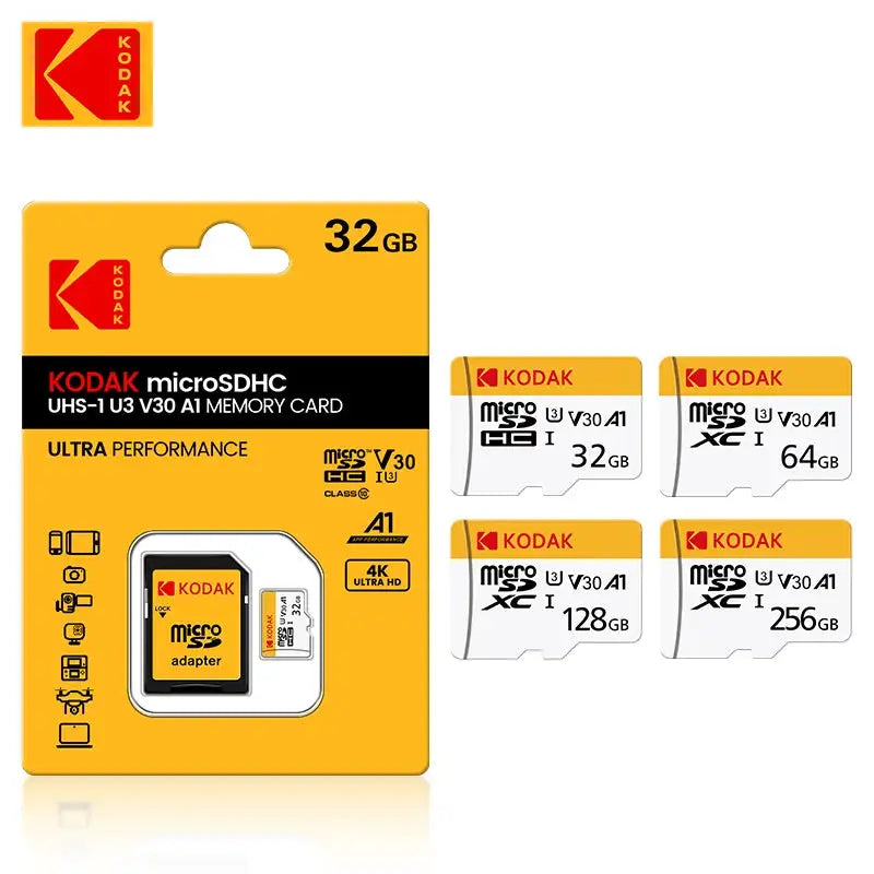 KODAK Micro SD Memory Card 100MB/s Class10 U3 UHS-I 32GB 64GB 128GB TF SD Card 4K HD For Phone PC