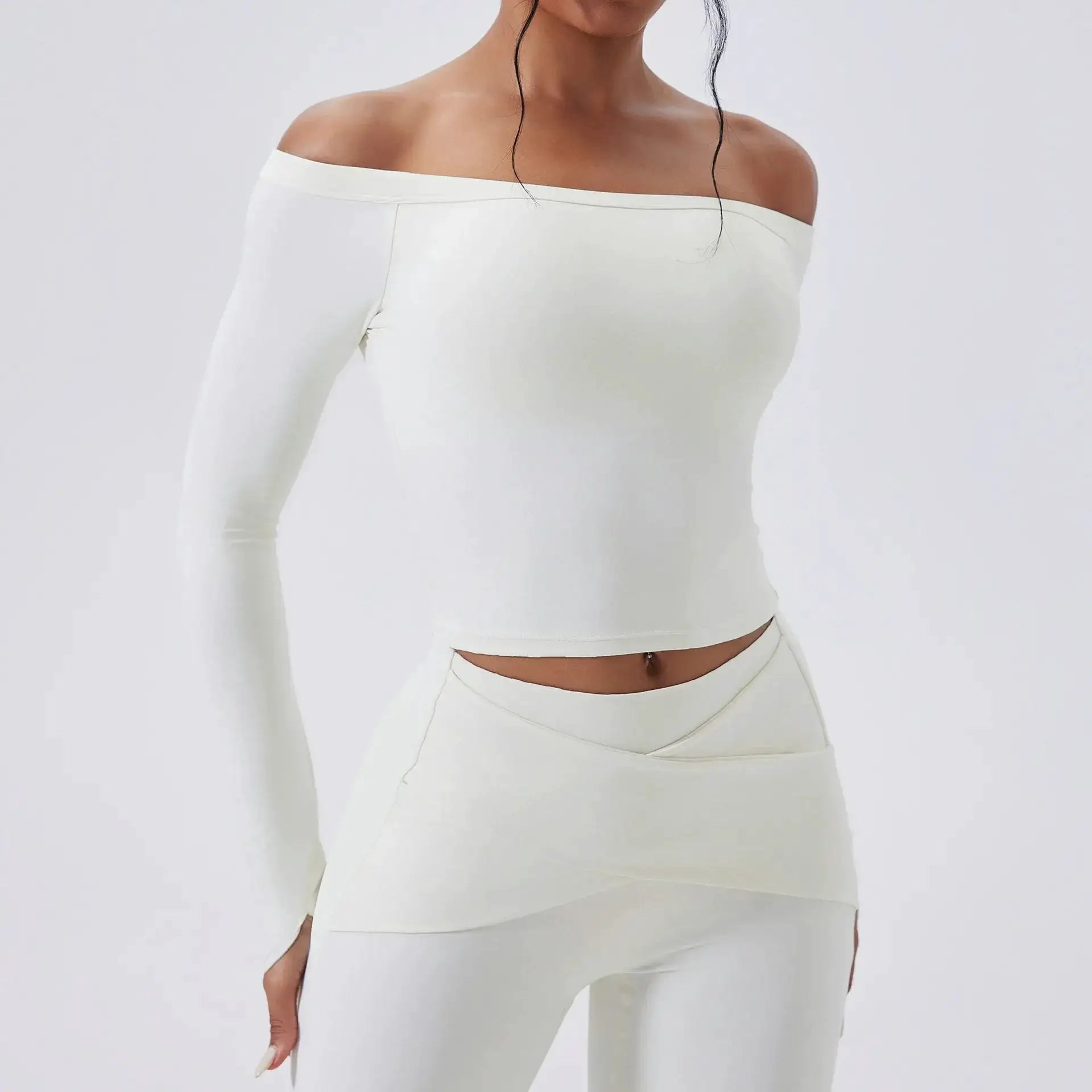 Slash Neck Long Sleeve Yoga Shirts Women Crop Top Breathable Quick Dry Sport T-shirt Female Gym Workout Top Fitness Clothing New